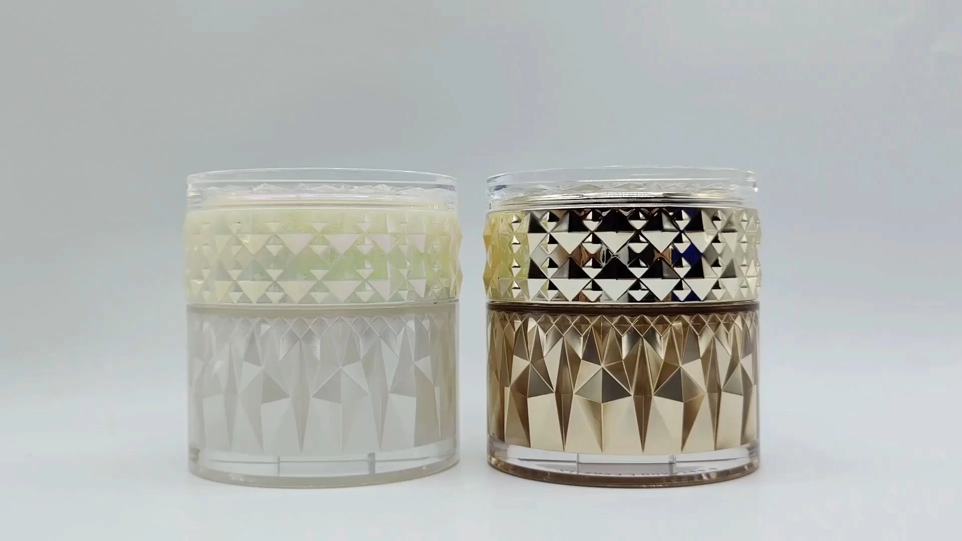 Pots de crème de soin pour le visage et les mains en plastique PE-AS de 50 ml, forme ronde, motif diamant, blanc nacré/intérieur doré, emballage cosmétique 1