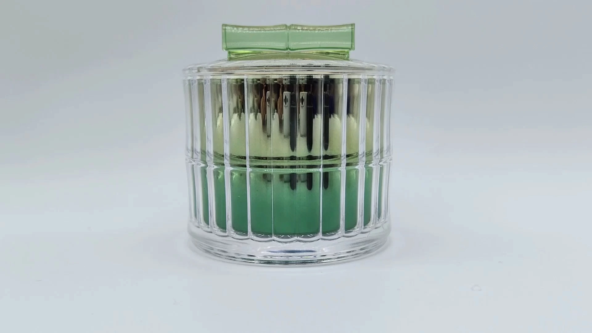 Botella de lujo con doble pared interior, acanalada, verde y dorada, de 70 ml, de plástico PE-AS, para cremas faciales, cuidado de la piel y manos, envases cosméticos. 1