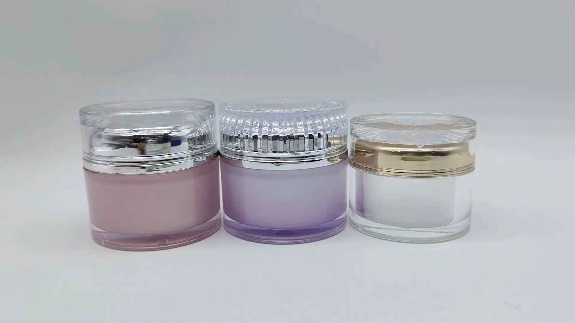 Envase de plástico PE-AS para cremas faciales y de manos, con elegante superficie transparente, interior rosa, morado y blanco, de 50 ml y 30 ml, ideal para el cuidado de la piel. 1