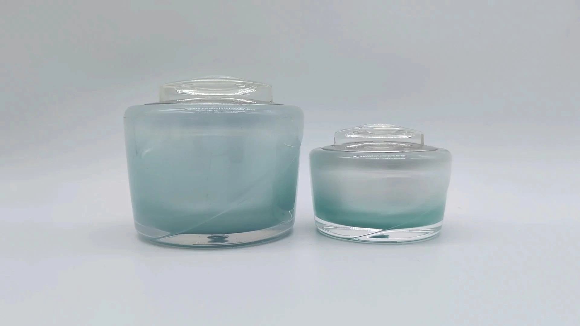 Botella de plástico PE-AS de doble pared con degradado azul claro pulido, 50 ml y 15 ml, para cremas faciales, manos y cuidado de la piel, con tapón de rosca. 1