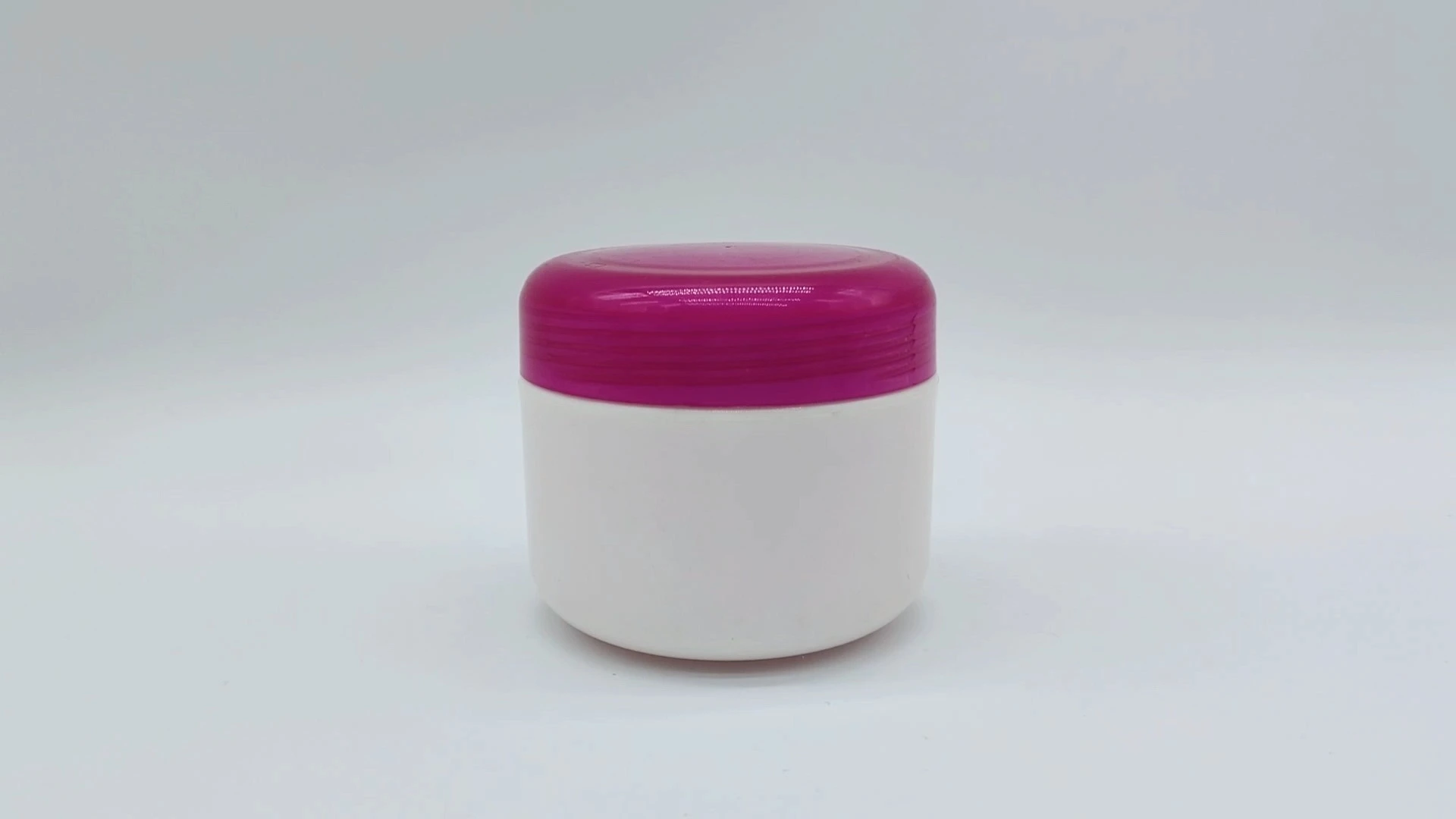 Frasco cilíndrico clásico personalizado, simple, blanco, con tapa morada, de plástico PE de 180 ml, para cremas faciales, cuidado de la piel y manos, envases cosméticos. 1