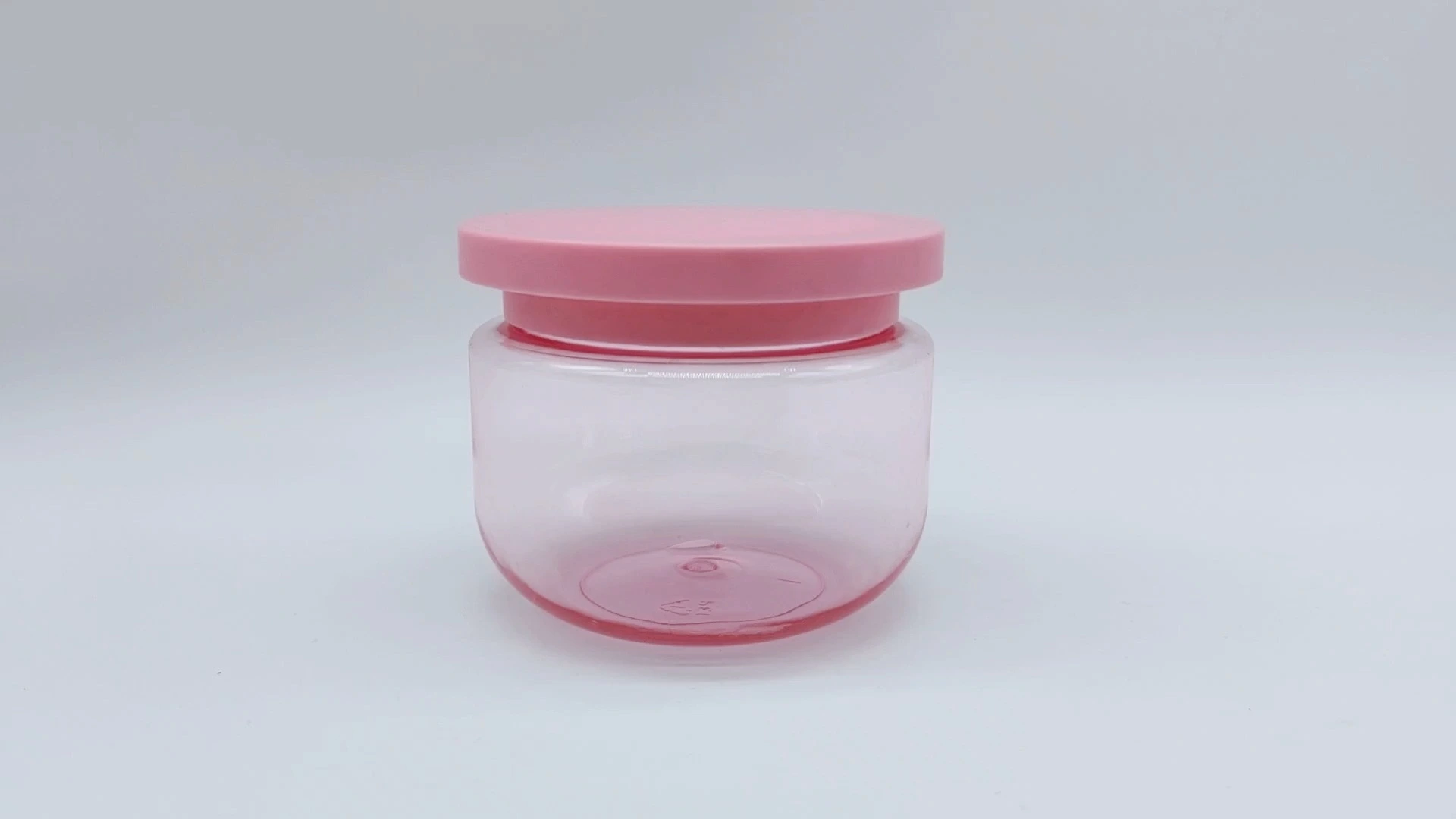 Frasco redondo transparente personalizado, simple, con tapa rosa, de plástico PE de 250 ml, para crema facial, cuidado de la piel y las manos, envases cosméticos. 1