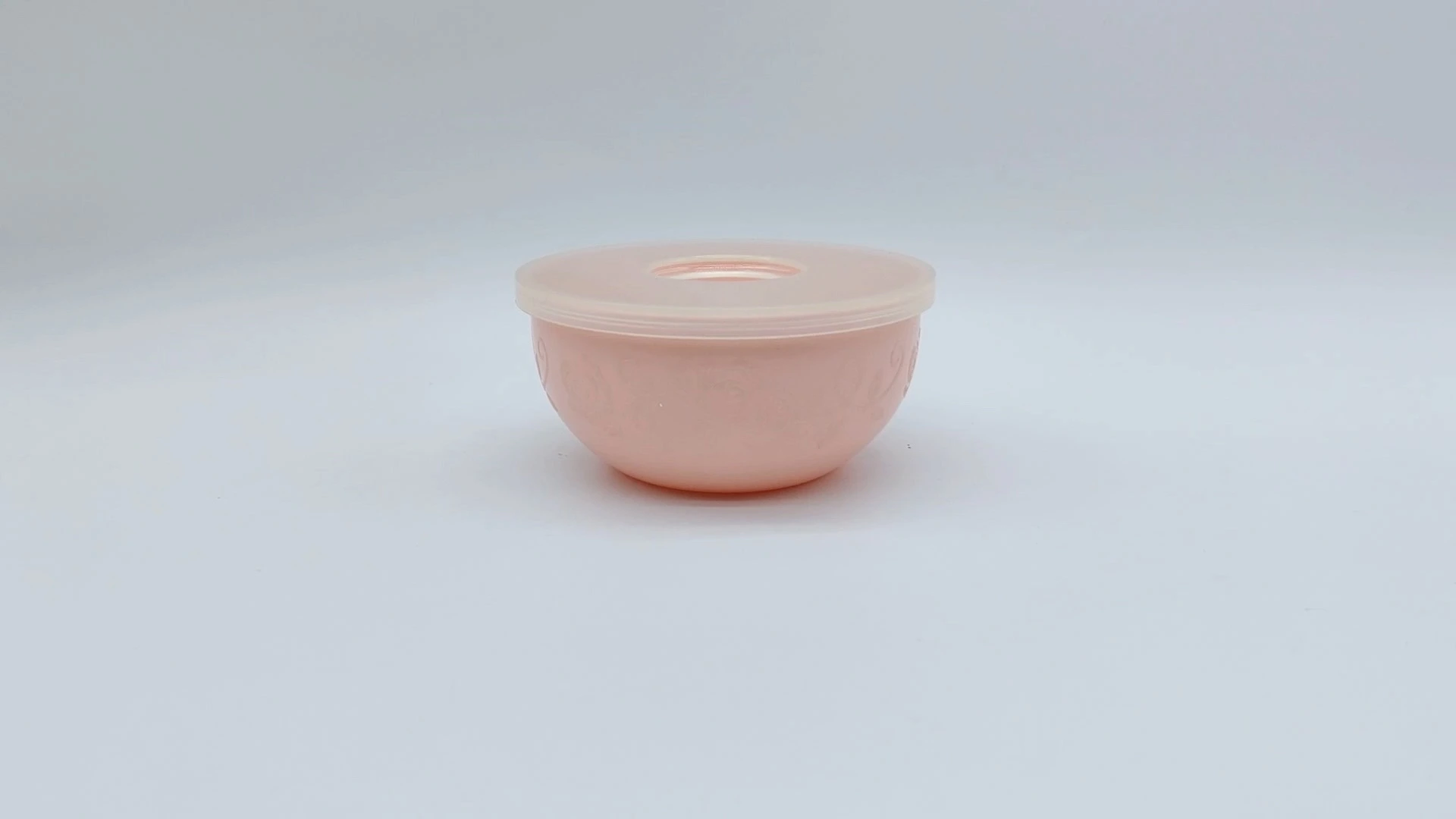 Envase de plástico PE para cremas faciales y de manos, personalizado, con forma de cuenco, diseño floral, redondo, rosa, 120 ml, para el cuidado de la piel. 1