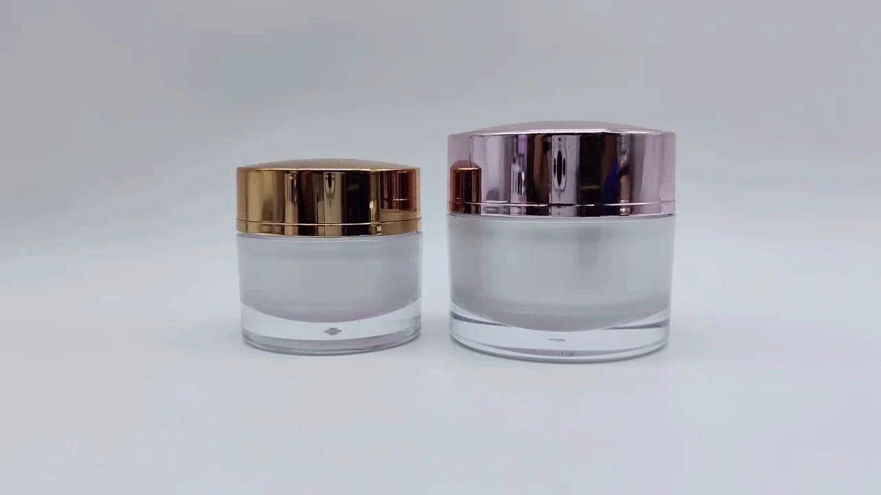 Frasco transparente de alta calidad, personalizado y elegante, con interior blanco y tapa dorada/rosa brillante, de 25 ml/50 ml de plástico PE-AS, ideal para cremas faciales, de manos y cosméticos. 1