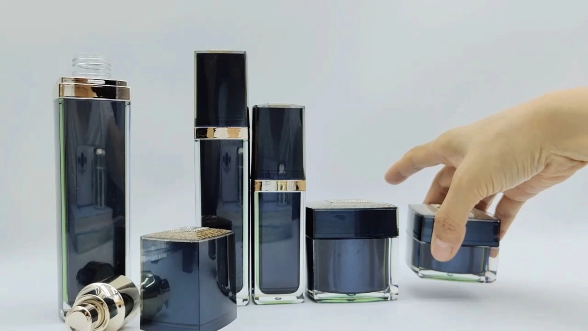 High Class Custom Deep Blue Plastic PE AS Facial Hand Skin Care Cream Container Packaging Jars 1