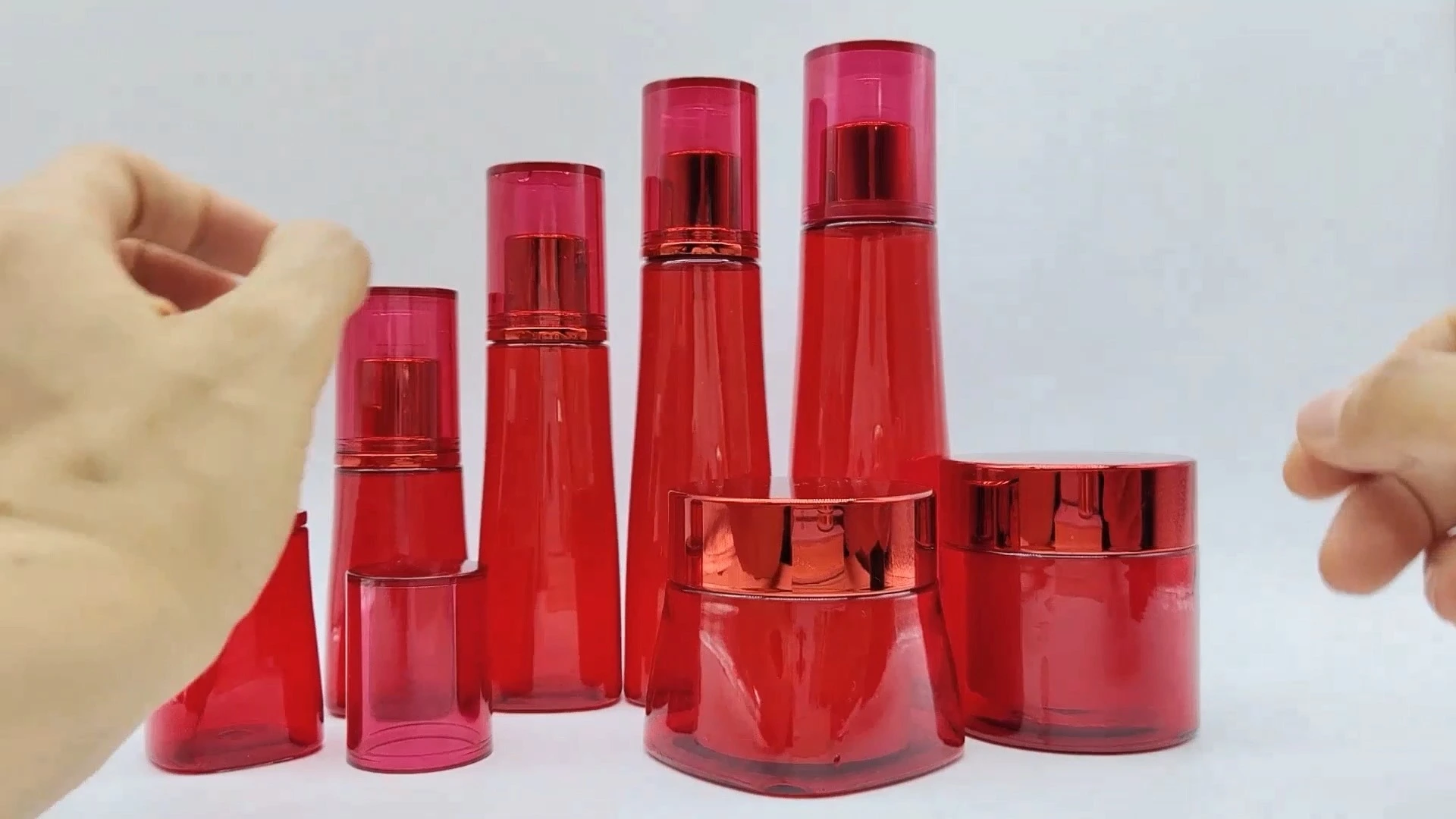 High Class Custom Double Wall Wine Red Plastic PE AS Facial Hand Skin Care Cream Container Cosmetic Packaging Jars 1