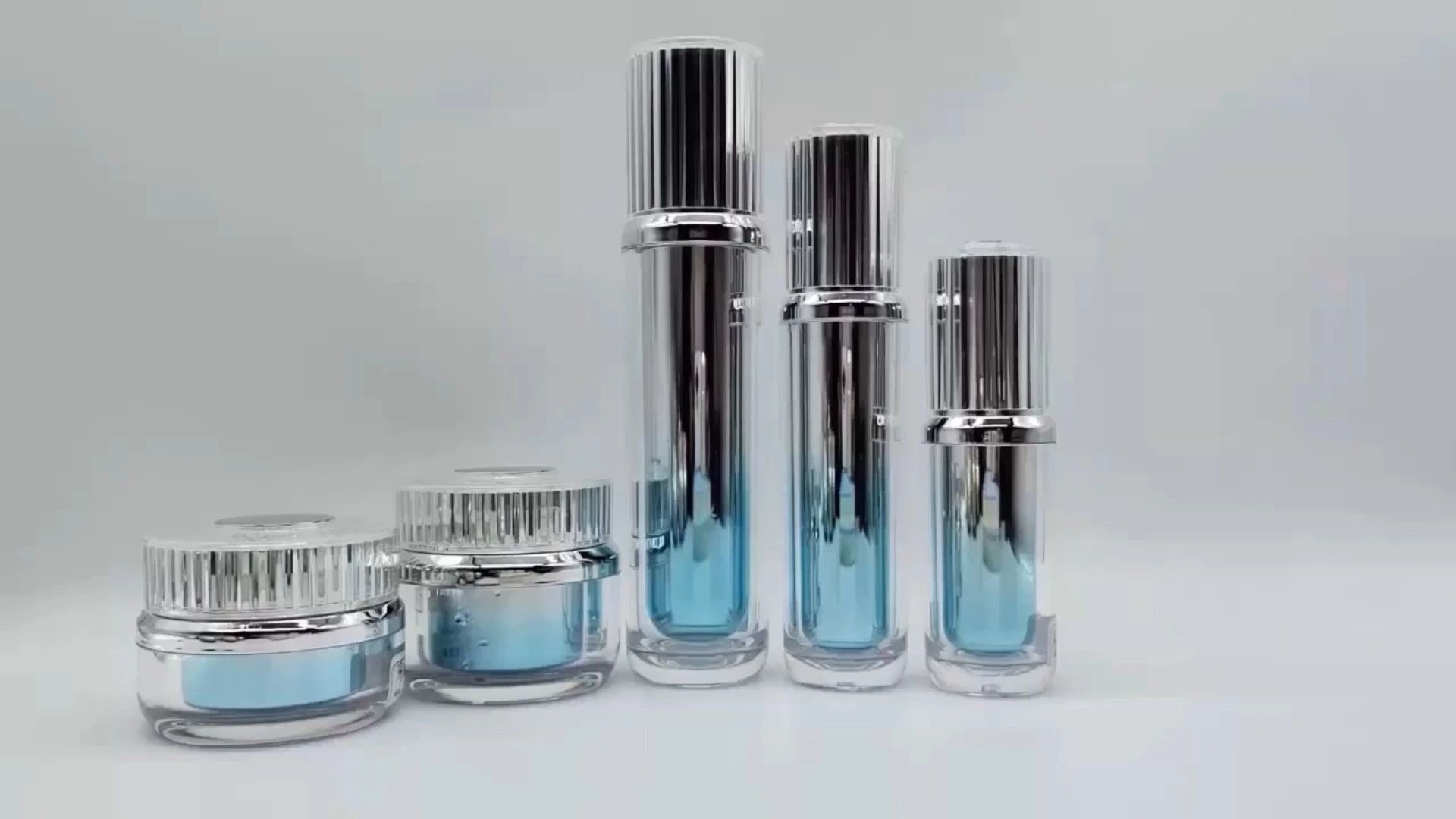 High Class Custom Double Wall Transparent and Interior Blue Ribbed capping Finishing 50ml 80ml Plastic PE AS Facial Cream Hand Cream Skin Care Cream Container  Cosmetic Packaging Jars 1