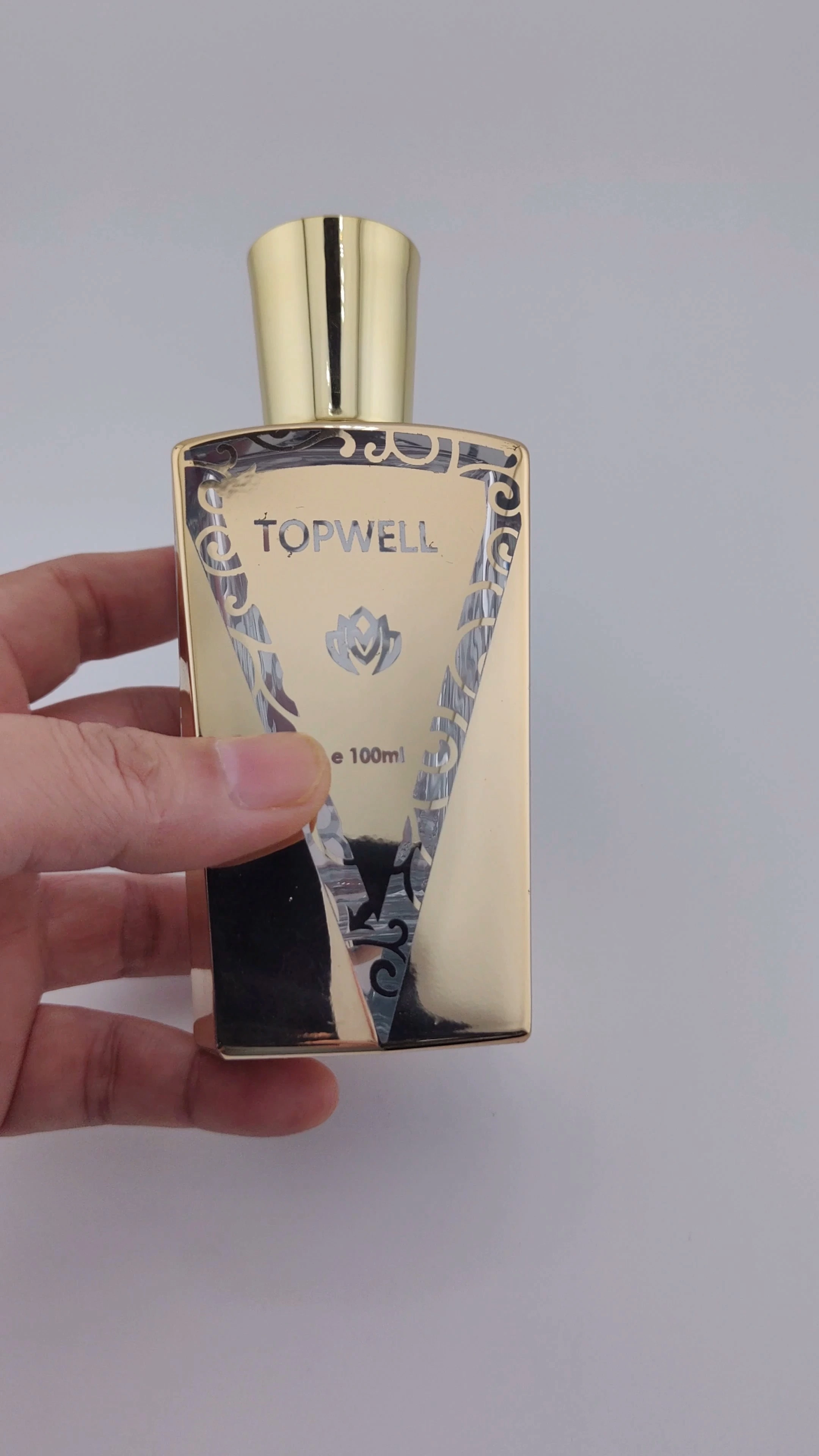 Botella de perfume rectangular de 100 ml, dorada, vacía, con caja, de alta calidad, glamurosa, al por mayor. 1