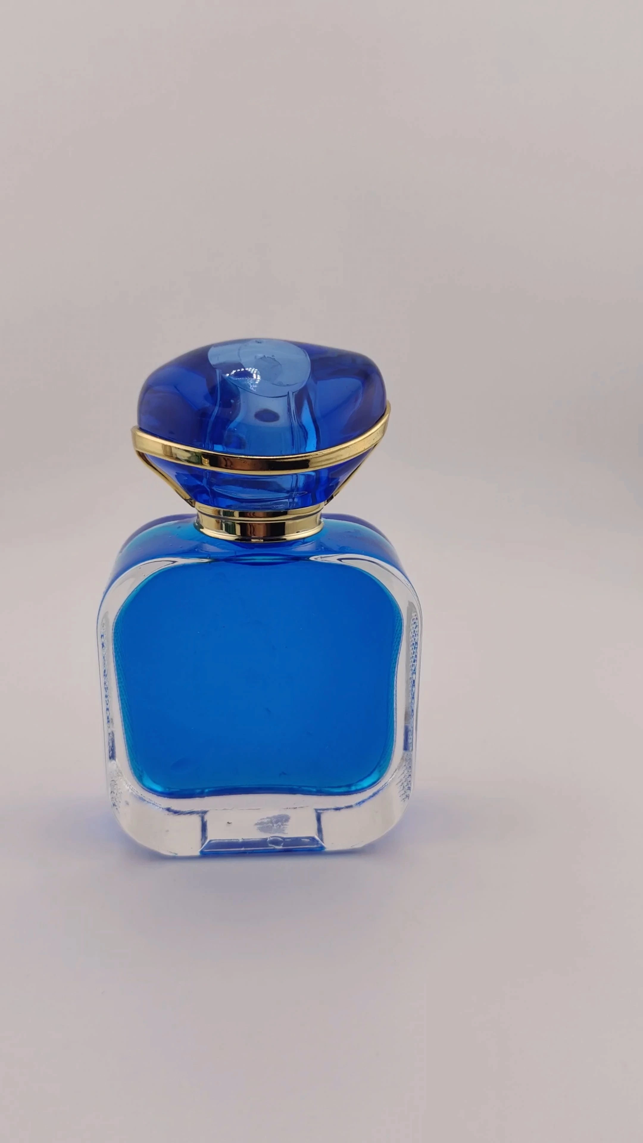 Glamorous Wholesale High-End Exquisite Perfume Glass Bottles 30ml 50ml 100ml blue color Customized Lid for Gift Box Packaging 1