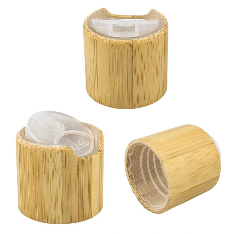 Custom 18/410 to 28/410 Disc Top Caps – Eco-Friendly Bamboo & Plastic Press Closures for Cosmetic Packaging Wholesale 1