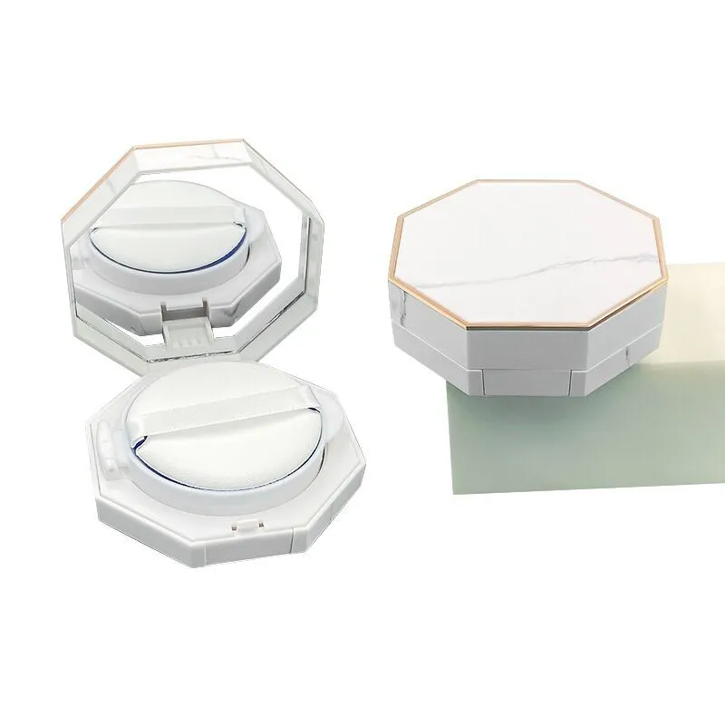 Luxury Octagon Marble Cushion Compact Case | Empty Refillable Foundation Box with Mirror & Puff for BB CC Cream | Premium Cosmetic Packaging 1