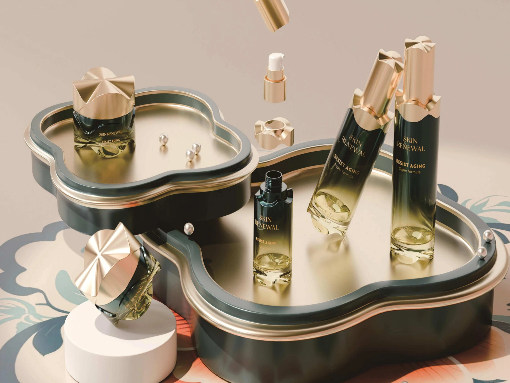 Star Cap Gradient Glass Skincare Packaging Set | 120/100/40ml Lotion Bottles & 50/30ml Cream Jars for Anti-Aging Skincare Lines 1