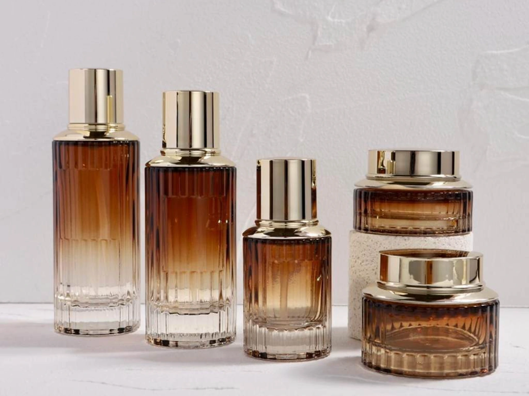 Glamorous Pack Customizable Brown Gradient Personal Care Skincare 120ml 100ml 40ml 50g 30g Glass Packaging Set 1