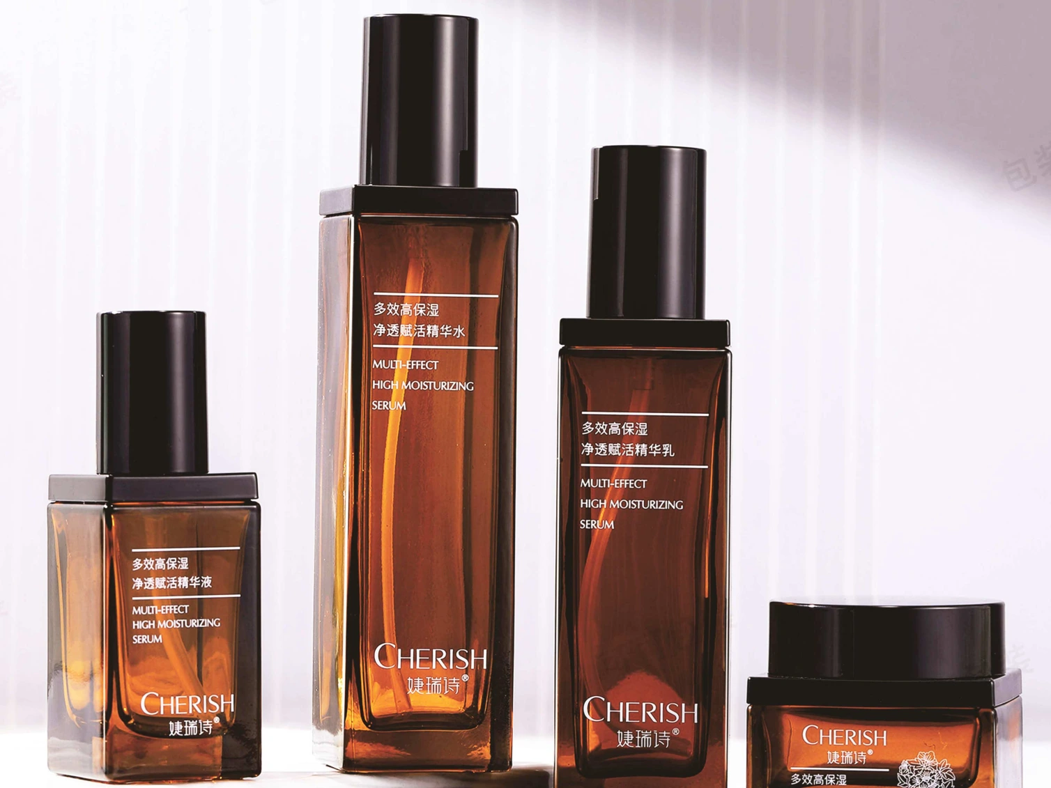 Amber Square with Black Cap Skincare Packaging Set | 120/100/40ml Lotion Bottles & 50/30ml Cream Jars for Multi-Effect Moisturizing Lines 1