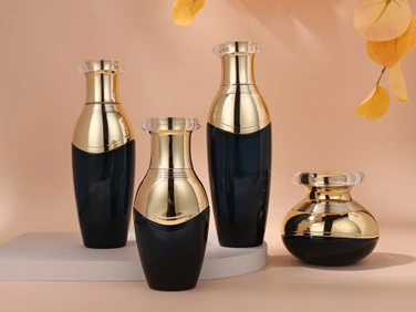 Glamorous Packaging Customizable Glass Packaging Set 120ml 100ml 40ml 50g with Black Bottles and Gold Caps 1