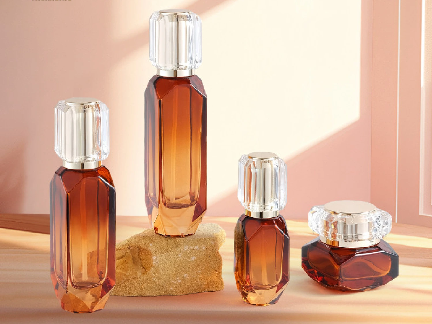 Customized Existing Mold Ready Amber 120ml 100ml 40ml 50g Personal Care Skincare Facial Care Glass Packaging Set 1