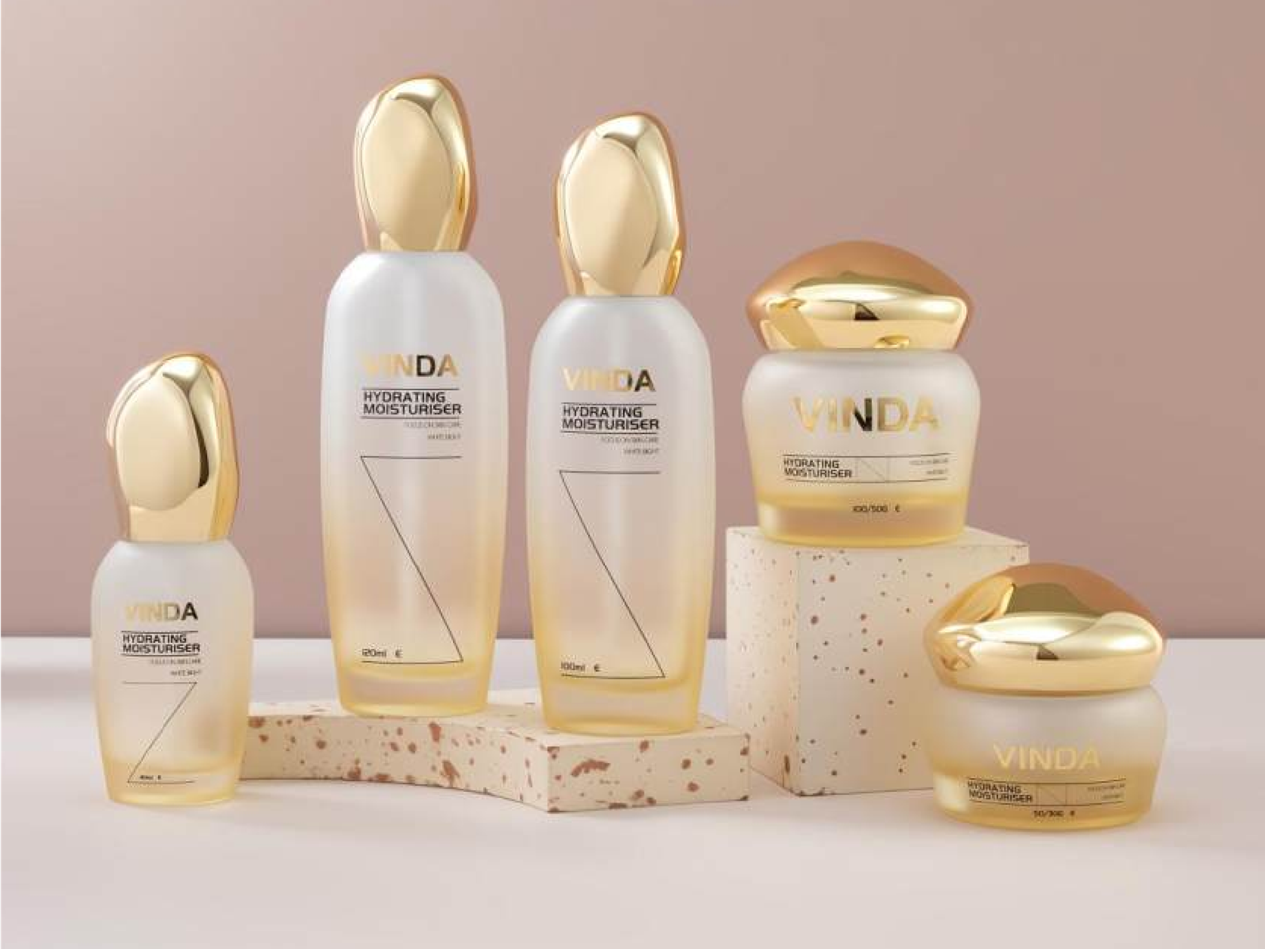 Coffret de soins pour la peau Peach Gradient Frosted avec bouchon doré en forme de larme | Flacons de 120/100/40 ml et pots de 100/50/30 g pour hydrater les rides 1