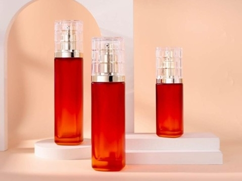 Amber Red Skincare Bottles with Crystal Cut Cap & Gold Trim | 120/100/40ml Bottles & 50/30g Jars for Revitalizing Anti-Aging Lines 1