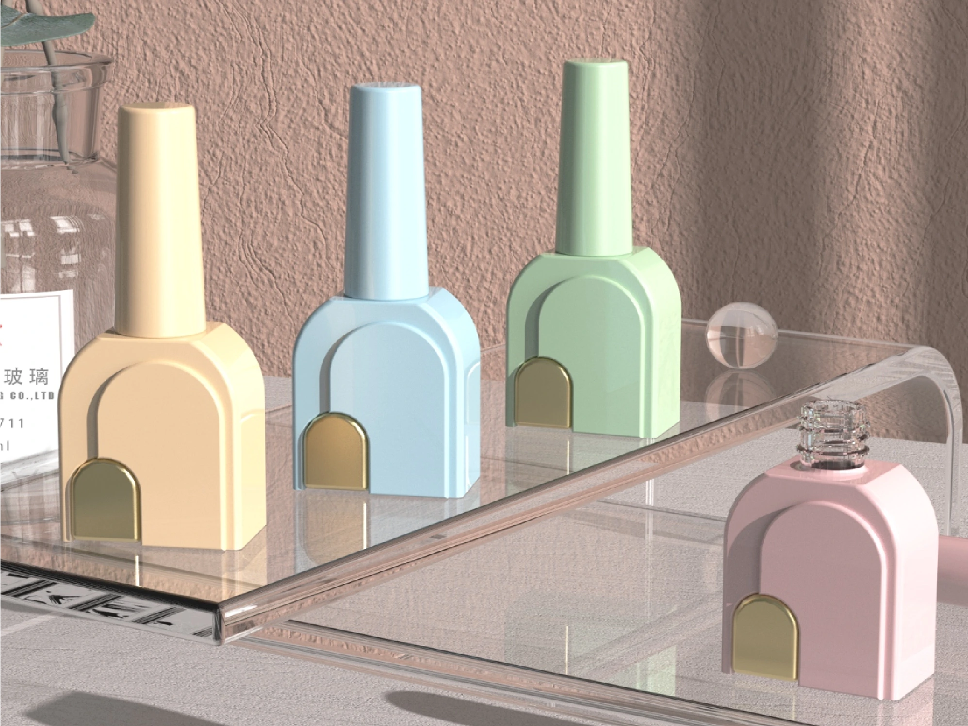 Customized Eyes-catching Light Blue and Beige 12ml Empty Glass Fashion Nail Polishes Bottle with Brush 1