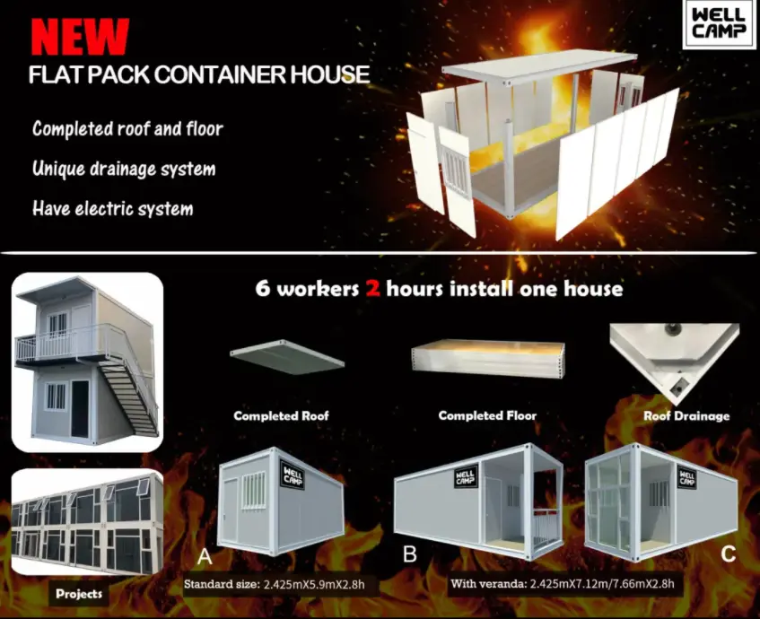 WELLCAMP, WELLCAMP prefab house, WELLCAMP container house detachable container house with walkway for dormitory1 9