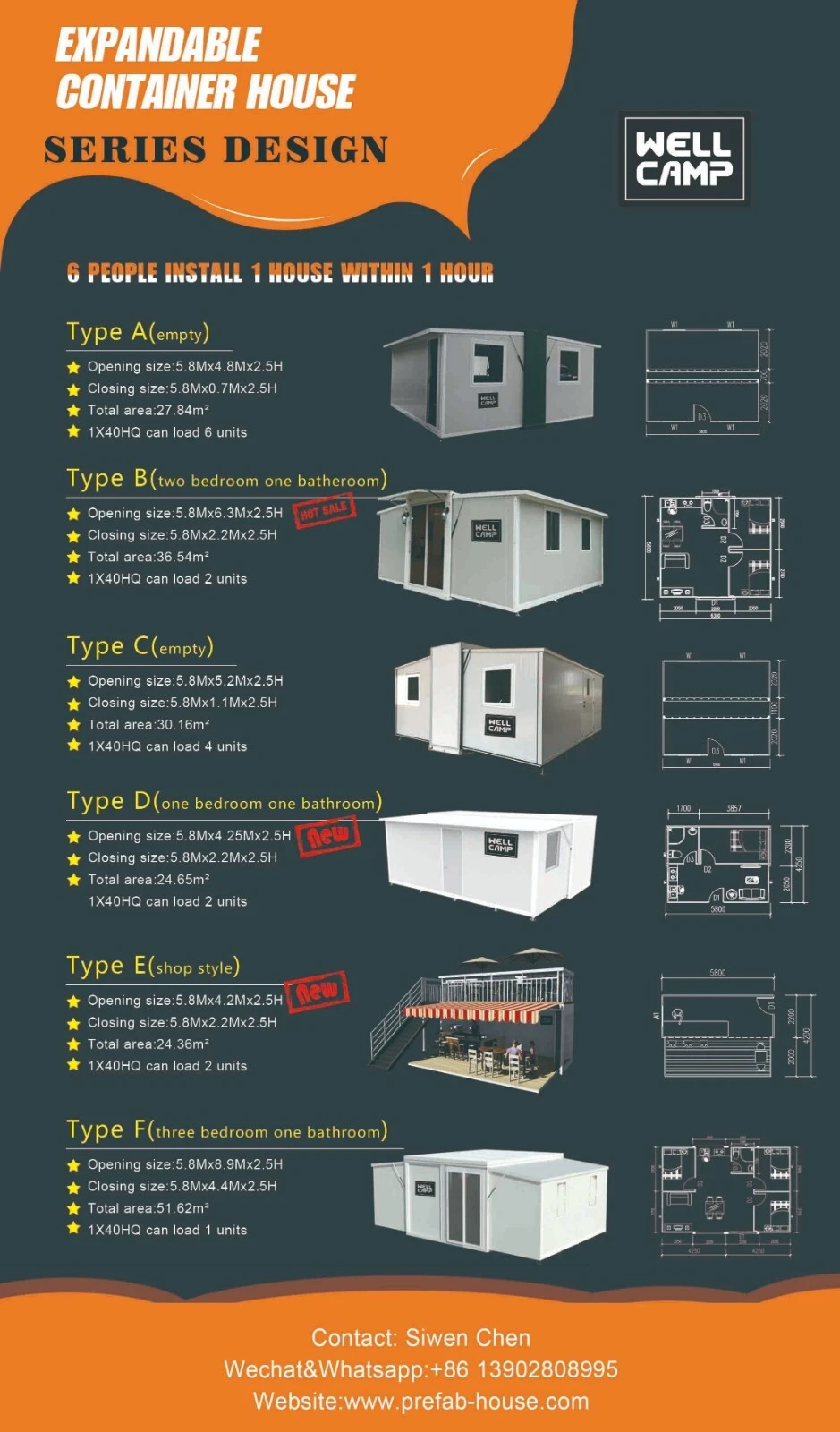 fast install container van house design supplier for dormitory 6