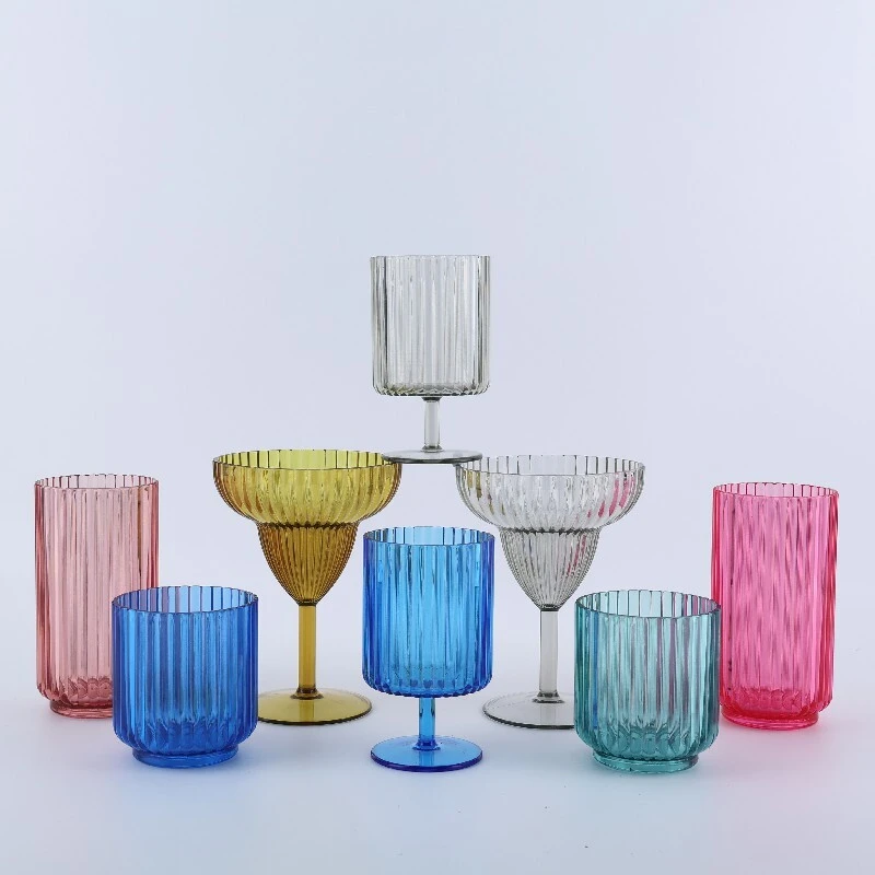 Acrylic Ribbed Glasses -Easy to Grip Glassware Set - Premium Quality Drinking Glasses for Water, Juice, Cocktails. Dishwasher Safe 1