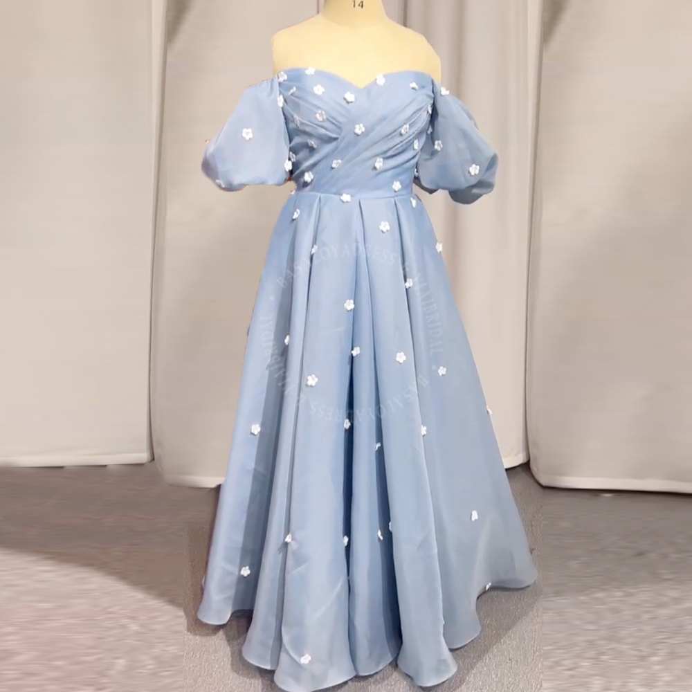Dubai Off Shoulder Evening Dress RSE982 Arabic Evening Gowns Custom Made Blue Prom Dresses With Flowers 7