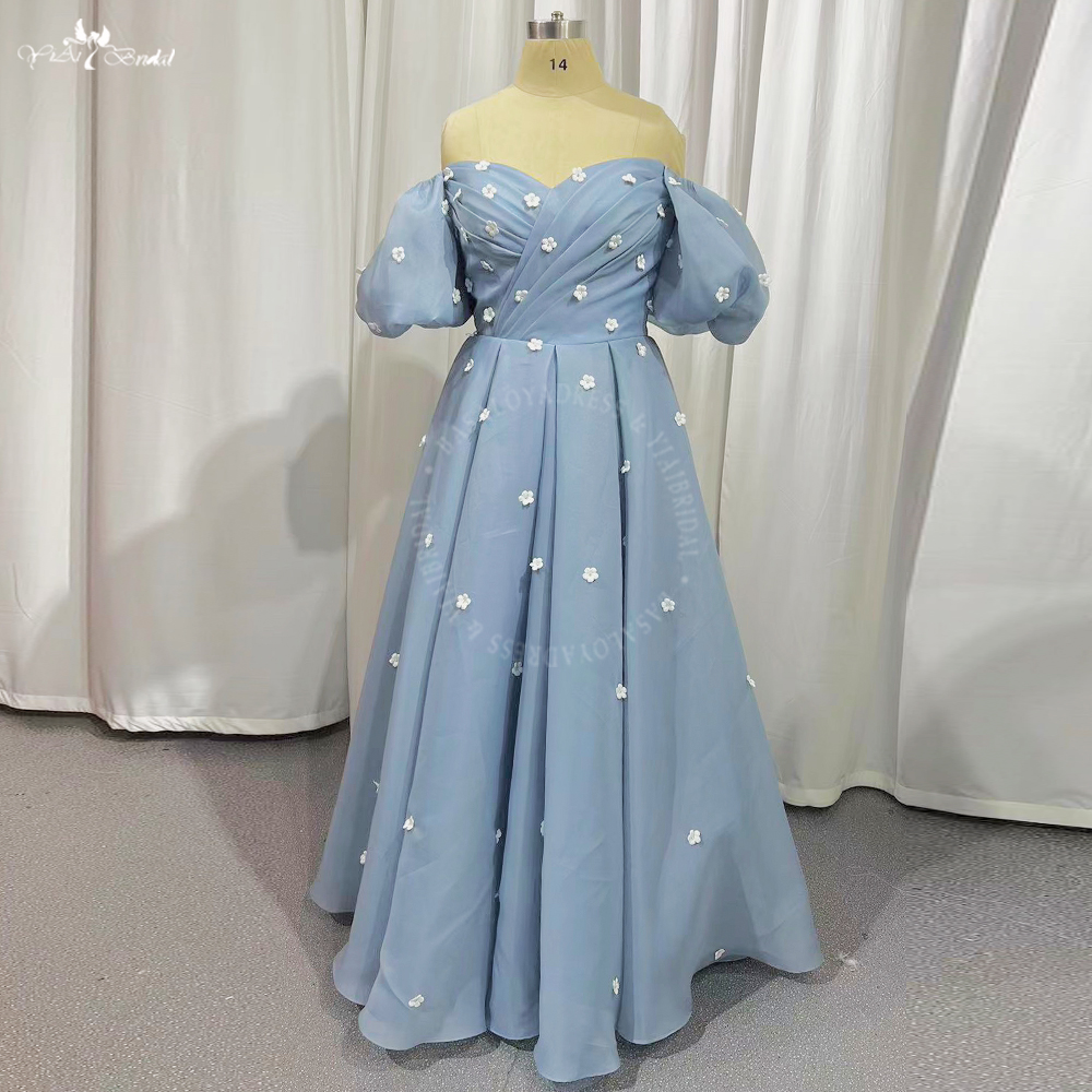 Dubai Off Shoulder Evening Dress RSE982 Arabic Evening Gowns Custom Made Blue Prom Dresses With Flowers 8
