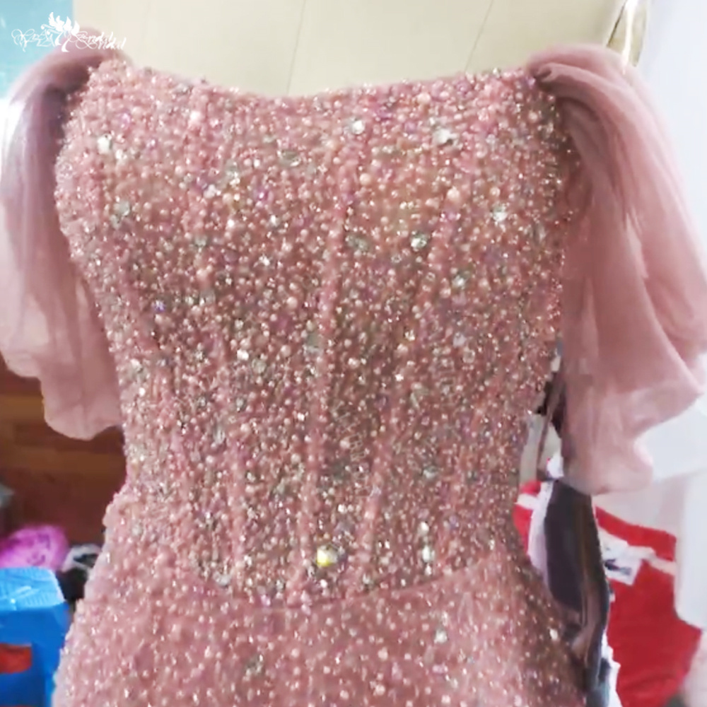 Sparkly Mermaid Off-The-Shoulder Pink Prom Dress RSE991 With Long Slit Sheath Birthday Dresses Women 8