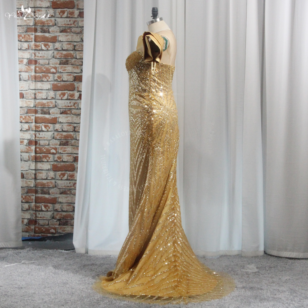 Arabic Gold Mermaid Prom Dresses RSE970 Sequined Lace Beaded Reception Dress 2 Pieces Detachable Train 11
