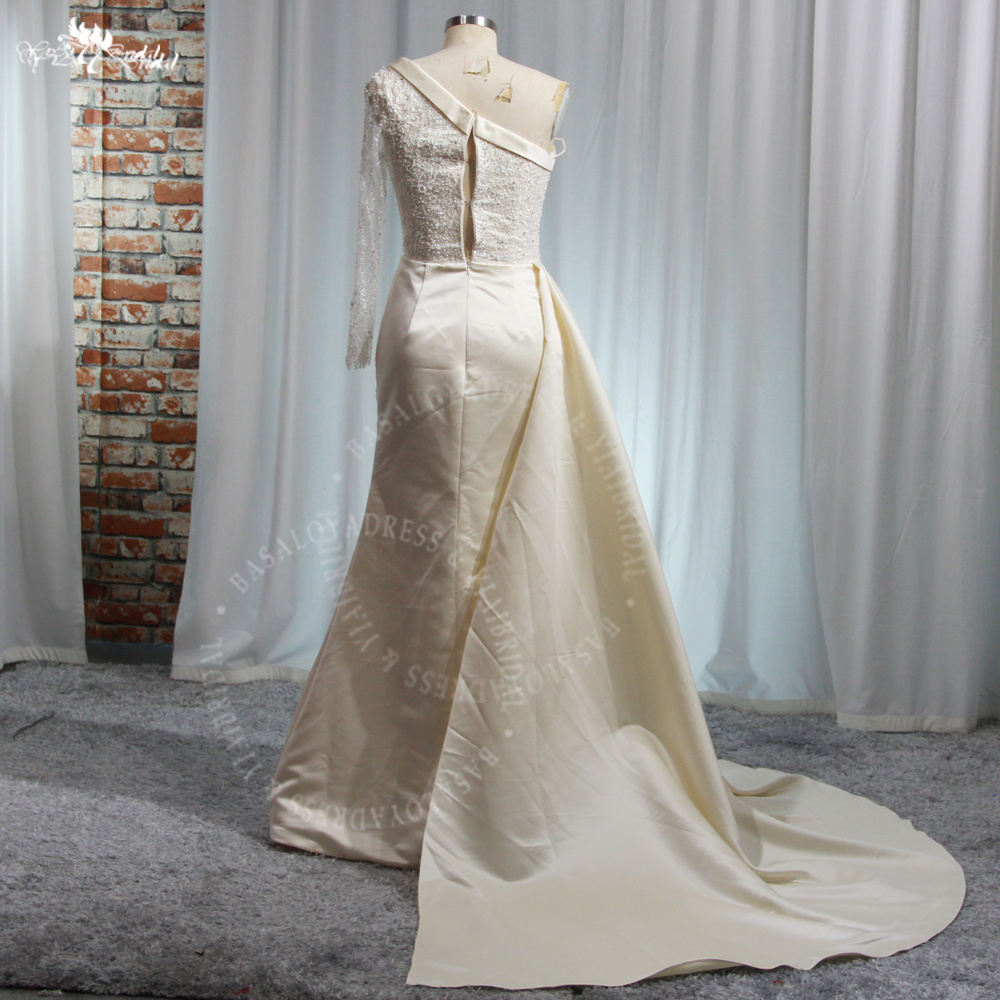 Yiaibridal Saudi Arabia One-shoulder Wedding Party Dress RSE993 High Slit Prom Dress Champagne Satin Evening Dress 8