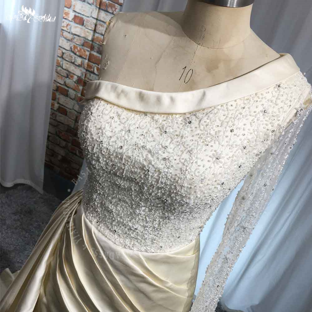 Yiaibridal Saudi Arabia One-shoulder Wedding Party Dress RSE993 High Slit Prom Dress Champagne Satin Evening Dress 10