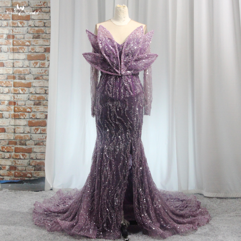 Gorgeous Purple Lavender 3D butterfly Prom Dress For Black Girls RSE969 Glitter Sequin Crystal Beading Evening Party Dress 8