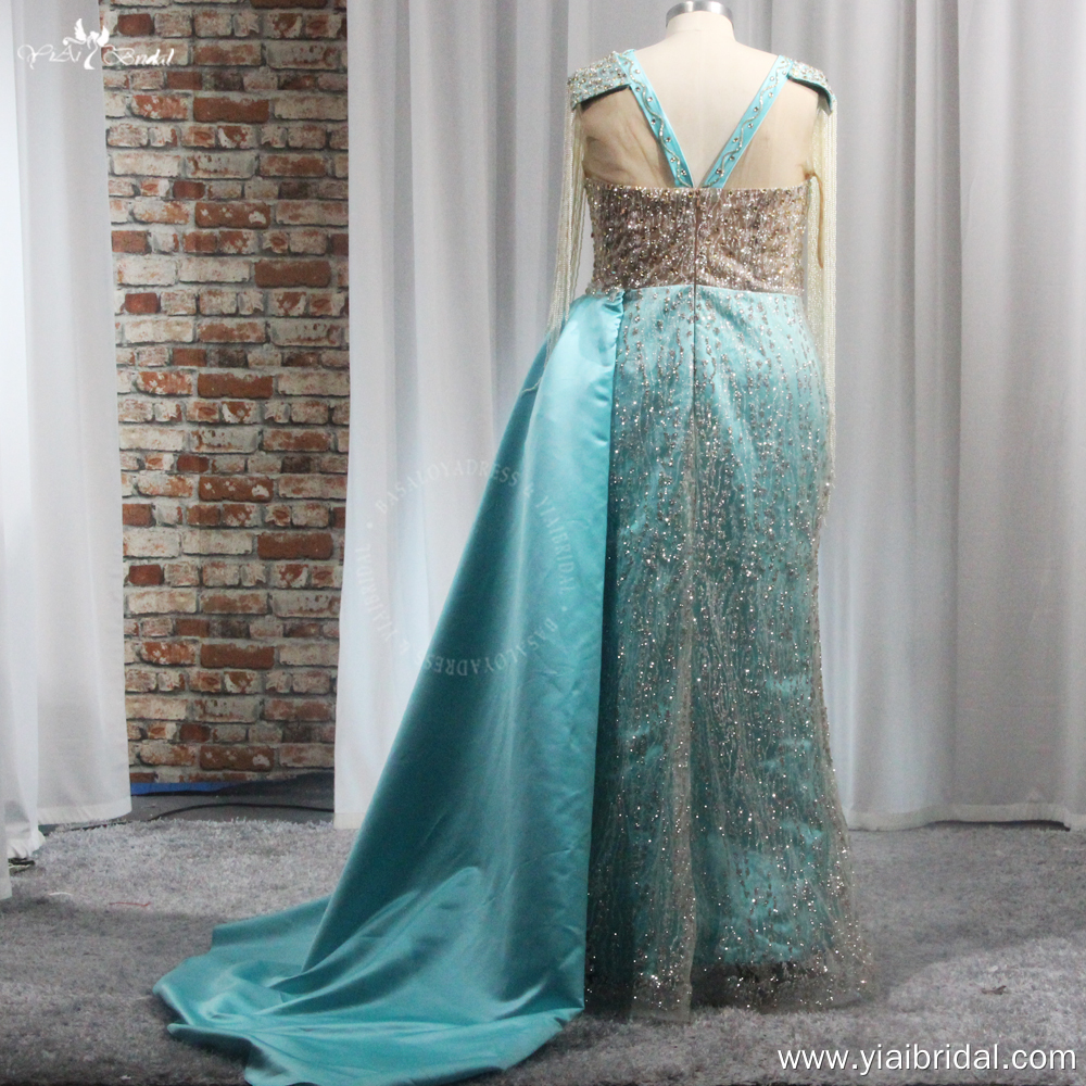 Elegant Teal Color Satin African Wedding Party Reception Dress RSE972 Customize Beading Tassel Evening Wear Outfit Prom Dress 8