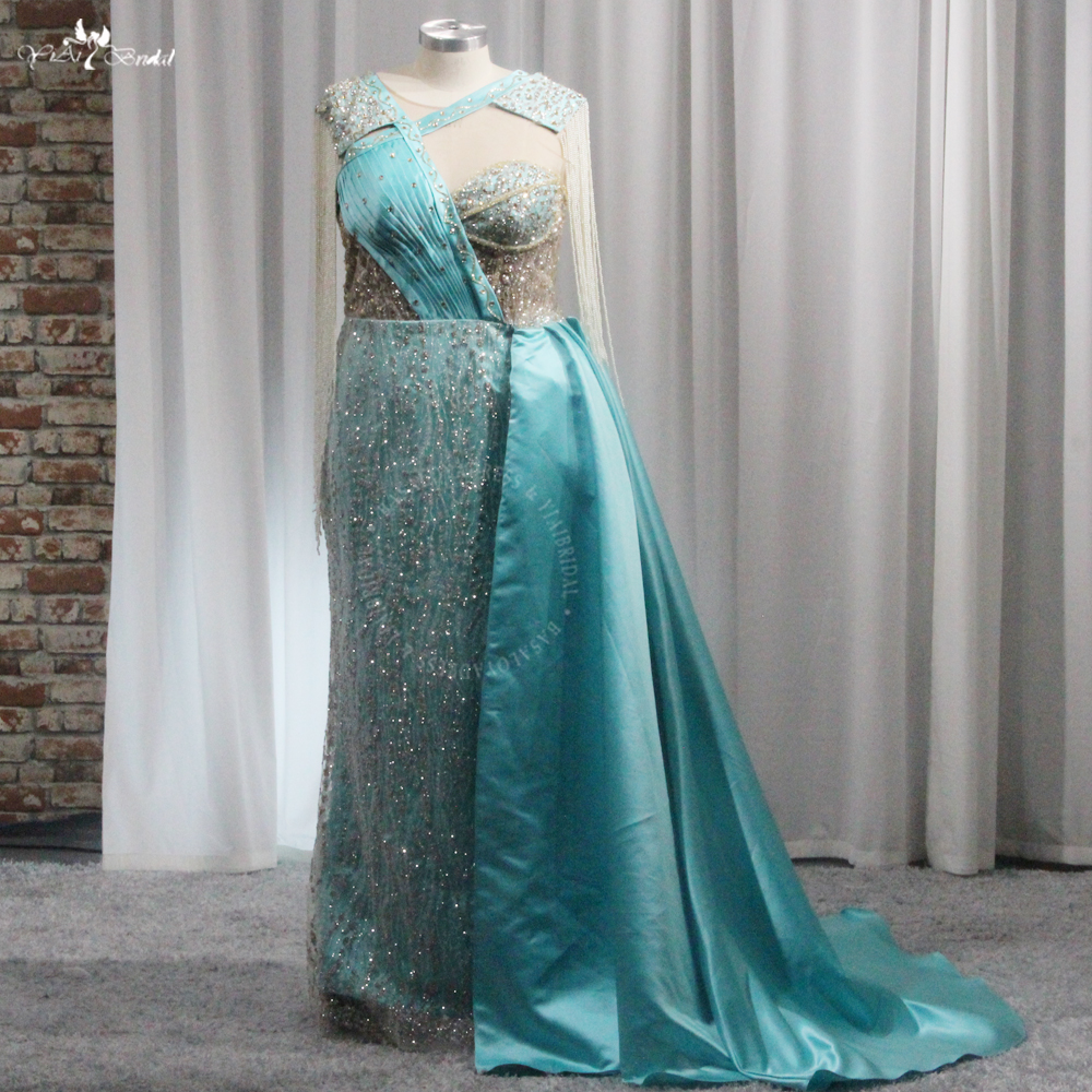 Elegant Teal Color Satin African Wedding Party Reception Dress RSE972 Customize Beading Tassel Evening Wear Outfit Prom Dress 9