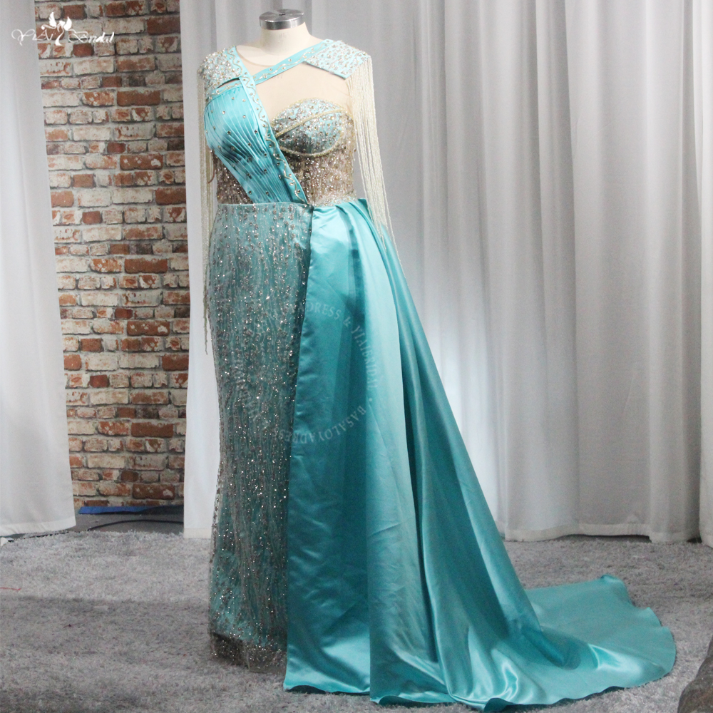 Elegant Teal Color Satin African Wedding Party Reception Dress RSE972 Customize Beading Tassel Evening Wear Outfit Prom Dress 11