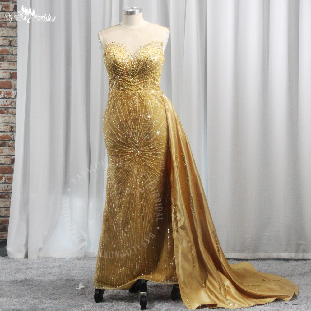 Gold Mermaid Evening Dresses RSE959 Prom Gowns With Detachable Train 6