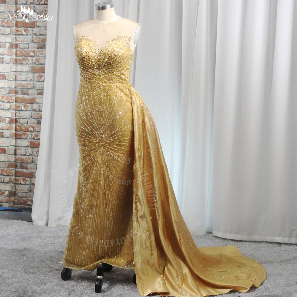 Gold Mermaid Evening Dresses RSE959 Prom Gowns With Detachable Train 9