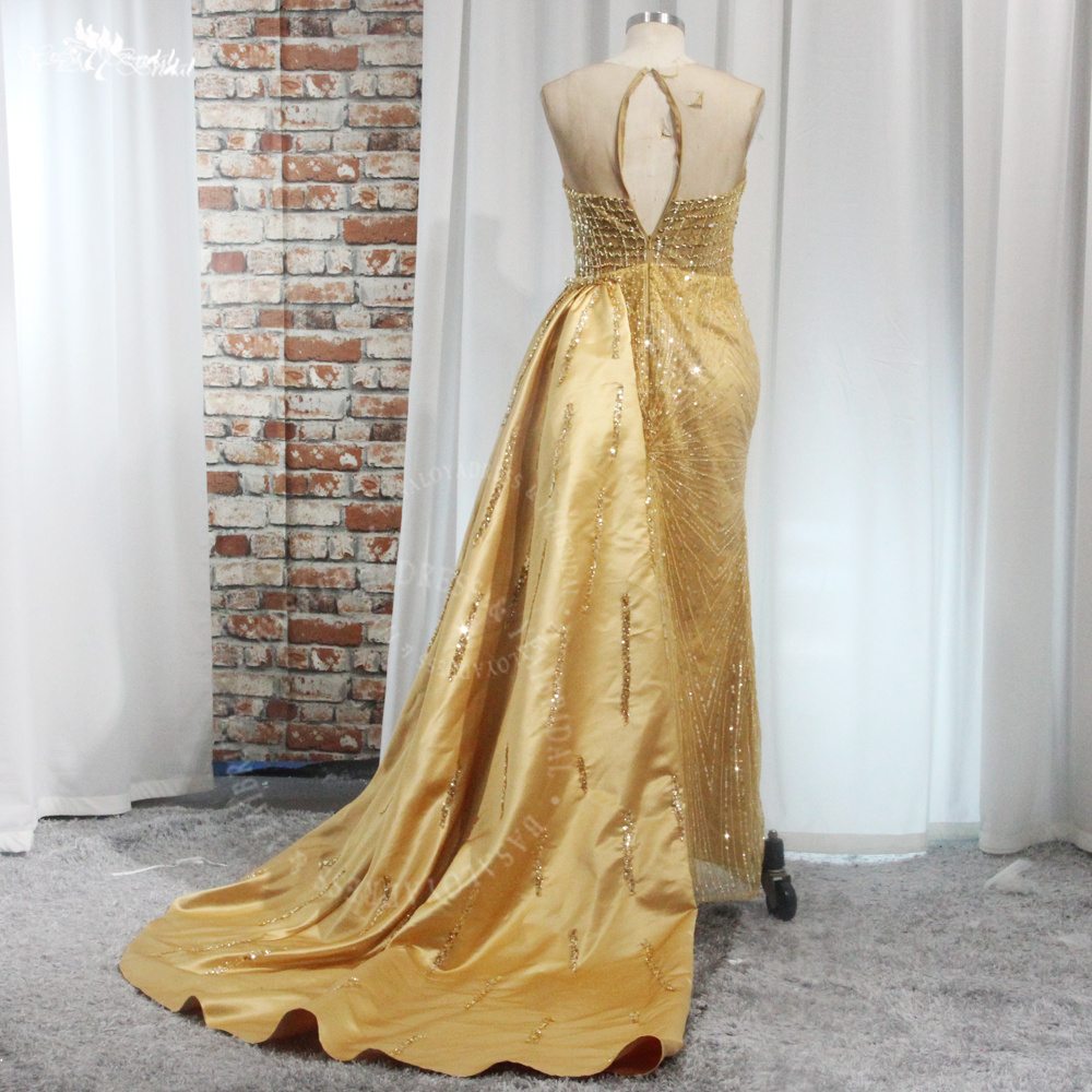 Gold Mermaid Evening Dresses RSE959 Prom Gowns With Detachable Train 7