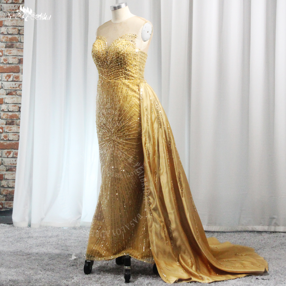Gold Mermaid Evening Dresses RSE959 Prom Gowns With Detachable Train 8