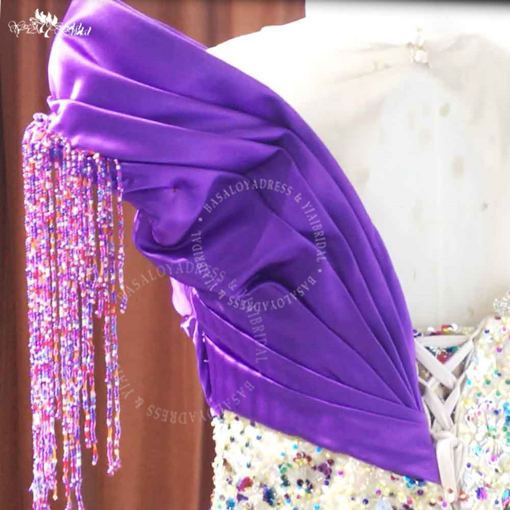 New Banquet Atmosphere Party Dress RSE980 One Shoulder Host Long Plus Size Golden Purple Evening Dress for Women 8