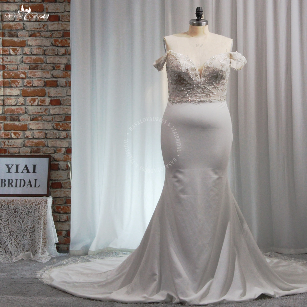 RSW1940 رائع حجم كبير متعرج المرأة قبالة الكتف الدانتيل ذيل طويل قطع التدريجي فستان زفاف الزفاف حورية البحر 1