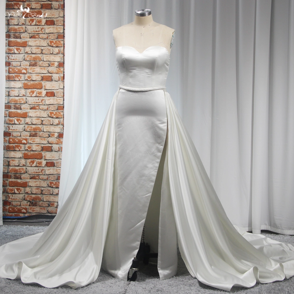 RSW2047 Modern Bride Dramatic Satin With A Big Overskirt Perfect Sleek Slit Party Dress Sweetheart Satin Wedding Gown 1