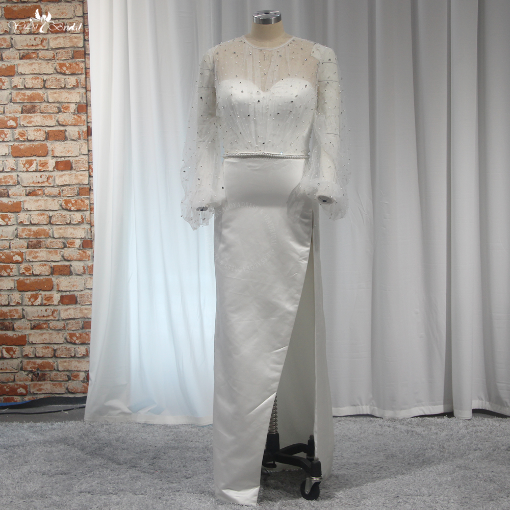 RSW2047 Modern Bride Dramatic Satin With A Big Overskirt Perfect Sleek Slit Party Dress Sweetheart Satin Wedding Gown 9