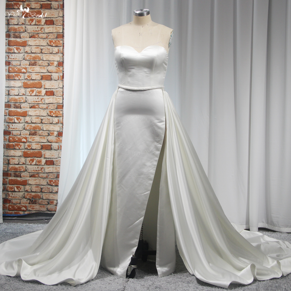 RSW2047 Modern Bride Dramatic Satin With A Big Overskirt Perfect Sleek Slit Party Dress Sweetheart Satin Wedding Gown 8