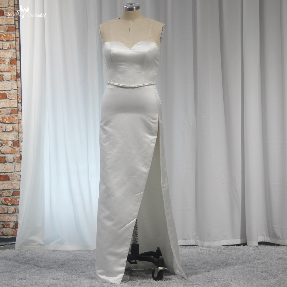 RSW2047 Modern Bride Dramatic Satin With A Big Overskirt Perfect Sleek Slit Party Dress Sweetheart Satin Wedding Gown 11
