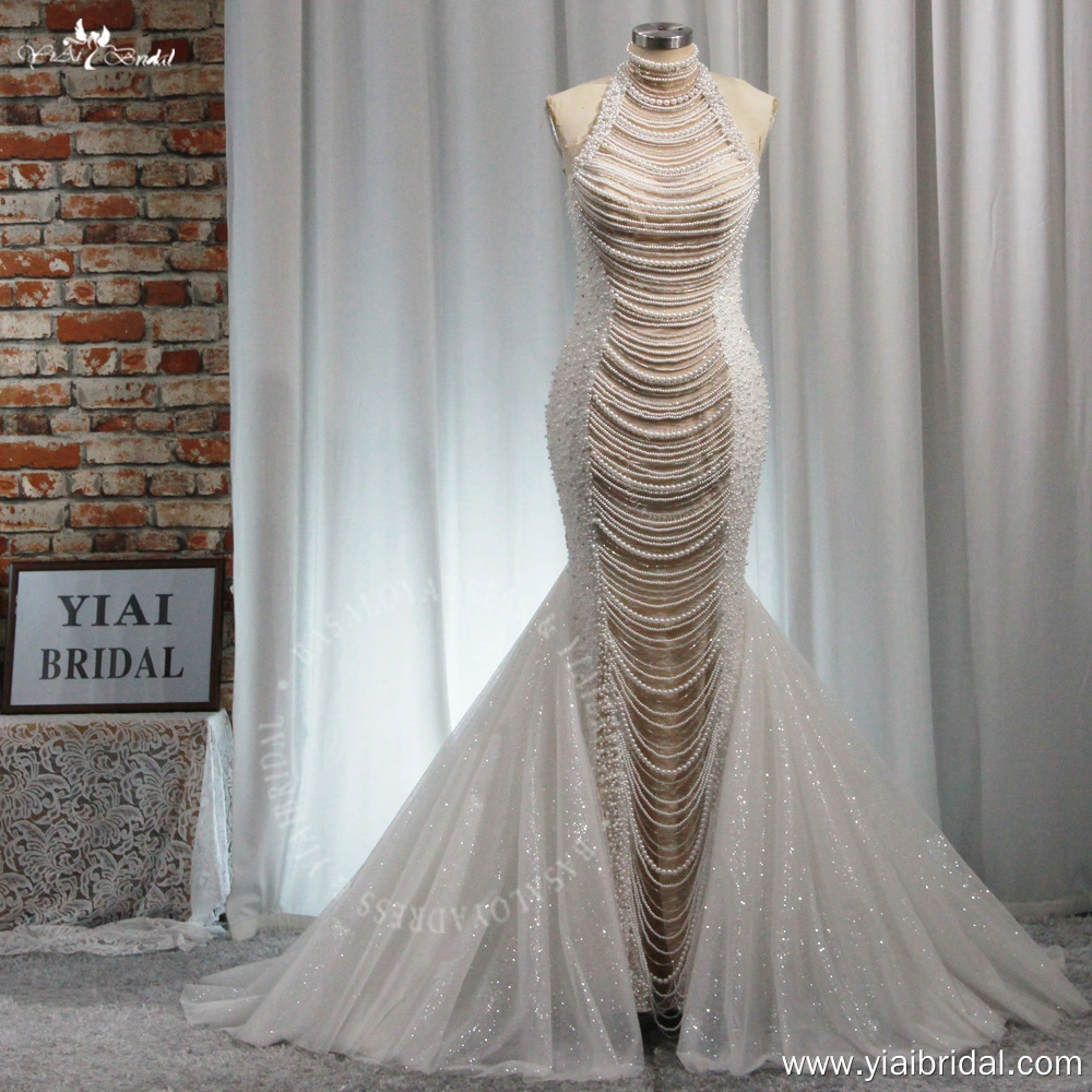 RSW1947 Luxurious Heavy Beaded Bridal Gowns Pearls Tassel Long Mermaid Wedding Dresses See Through Bride Dress Vestido D 1