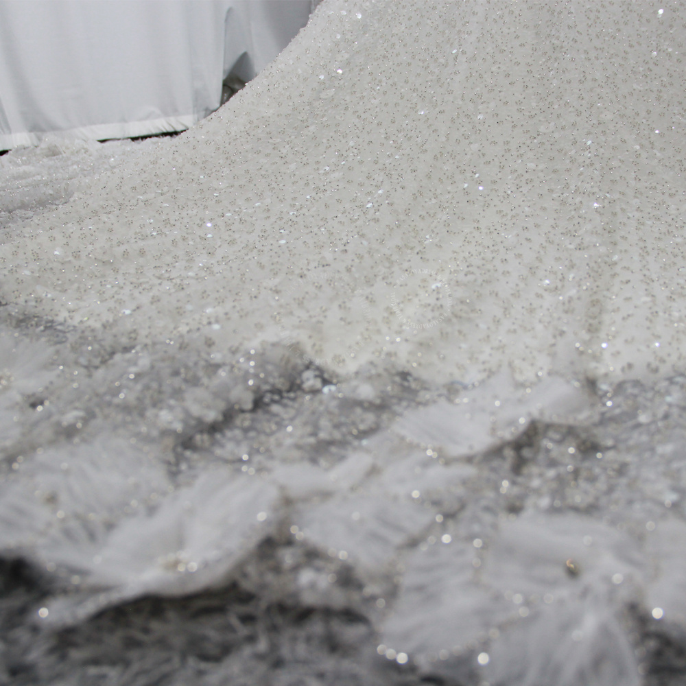 RSW1932 Lüks Dubai Işıltılı El Yapımı Çiçekler Tek Omuzlu Denizkızı Çiçekli Elbise Özel Yapım Boncuklu Pullu Gelinlik 11