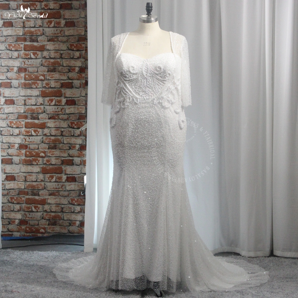 RSW2010 Luxury Square Neck Arabic Women Wedding Dress Beaded Pearls Bridal Marriage Mermaid Formal Gowns For Plus Size W 1