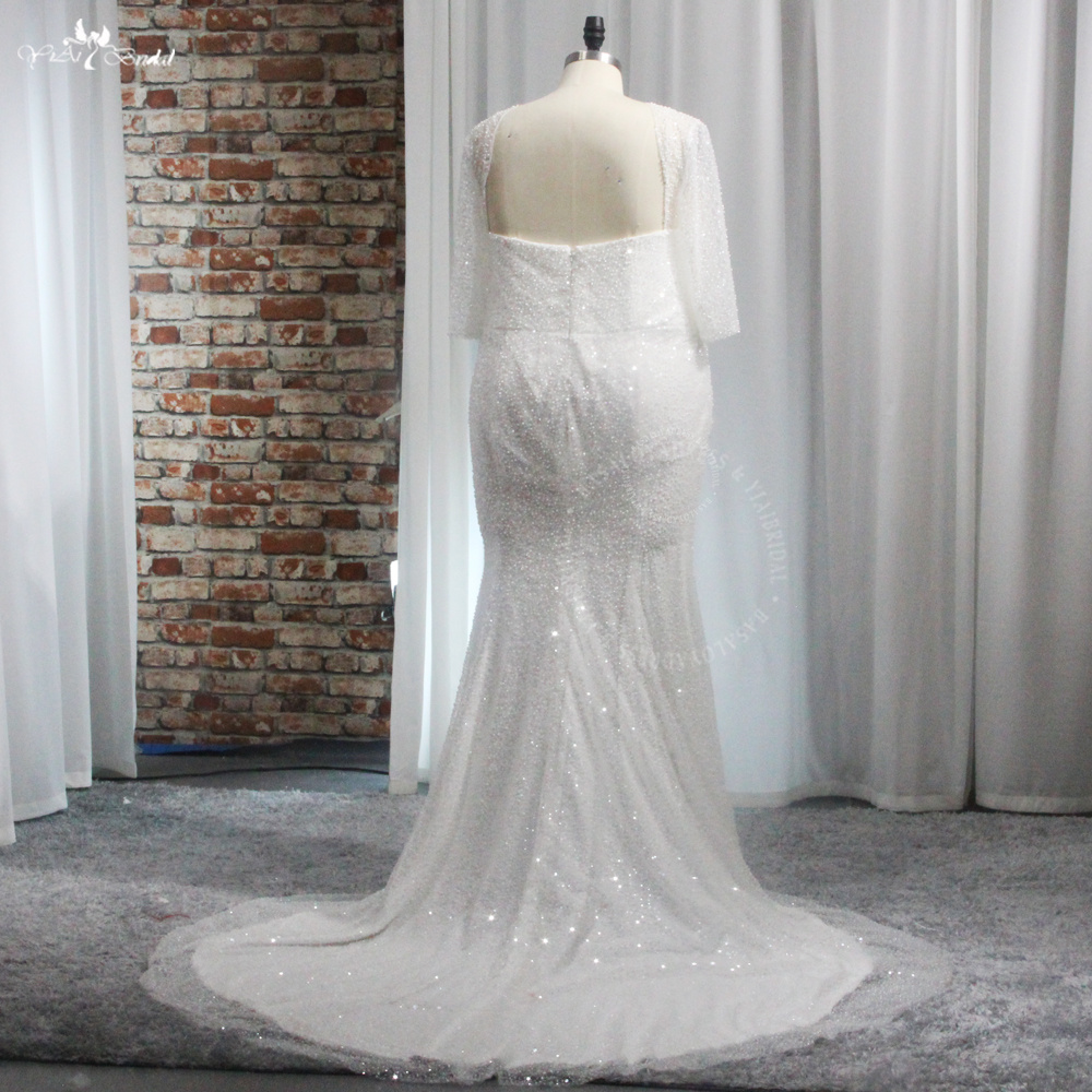 RSW2010 Luxury Square Neck Arabic Women Wedding Dress Beaded Pearls Bridal Marriage Mermaid Formal Gowns For Plus Size W 8